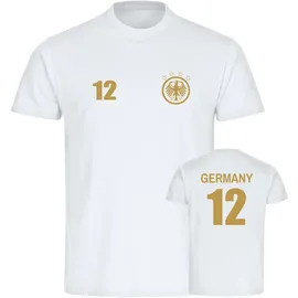 multifanshop Herren T-Shirt - Germany - Adler Retro Trikot 12 Gold - Druck gold metallic - Männer