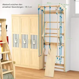 Costway Sprossenwand Holz Kletterwand inkl. Montagematerial, Heimsportgerät Klettergerüst 80x60x220cm