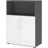 bümö flexi Aktenschrank abschließbar mit Flügeltüren & 1 Regalfach in Graphit/Weiß, Büroschrank mit werkzeuglosem Schnellmontage-Klicksysten in