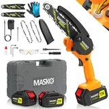 MASKO MASKO® Mini-Kettensäge mit Akku 8000mAh Handkettensäge Elektro mit 2 Akku 4000mAh für Gartenscheren/Astscheren/Holzschneiden Motorsäge 800W automatisches Ölsystem