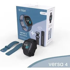 Fitbit Versa 4 aluminium graphit schwarz/schwarz inkl. Zusatzband blau