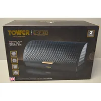 Tower T826090MNB Empire Roll-Top-Brotkasten, Edelstahl, Mitternachtsblau und Messing