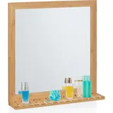 Relaxdays Wandspiegel mit Ablage, Bambus Rahmen, HBT 61,5x60x12 cm, Hängespiegel Badezimmer, Garderobe - Gäste-WC, natur