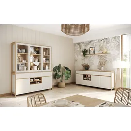 Home Affaire Wohnwand HOME AFFAIRE "Stranda, moderne Anbauwand, Komplettset im Scandi-Style", weiß (weiß skandi eiche), B:193cm, Holzwerkstoff, Kastenmöbel-Sets, Wohnwand, enthält Sideboard und Buffet, ausreichend Stauraum