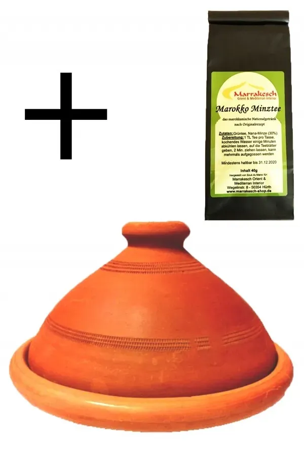 2er Set, ORIGINAL Tajine Tagine Ø 26 cm + Marokkanischer Minztee 40g