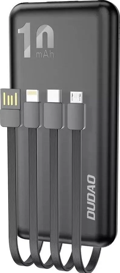 Dudao K6Pro Universelle 10000-mAh-Powerbank mit USB-Kabel, Typ-C-USB, Leuchtendes Schwarz (K6Pro-Black) (10000 mAh), Powerbank, Schwarz