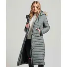 Superdry für Damen. W5011565A Fuji grauer langer Steppmantel mit Kapuze (S), Lässig, Recyceltes Polyester, Nachhaltig