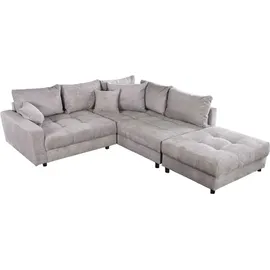 Riess-Ambiente Ecksofa KENT 220cm hellgrau Cord inklusive Hocker L-Form Wohnlandschaft