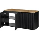 [en.casa] Waschbeckenunterschrank Skelbolu mit 4 Türen 120x60x40cm Schwarz/Eichenoptik [en.casa]