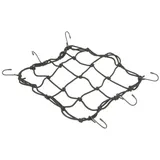 Filmer Gepäcknetz dehnbar – für Velokörbe, Gepäckträger & Einkäufe – 25x25cm (bis 50x50cm dehnbar) – 6 Haken – Gummi-Metall – robust & platzsparend