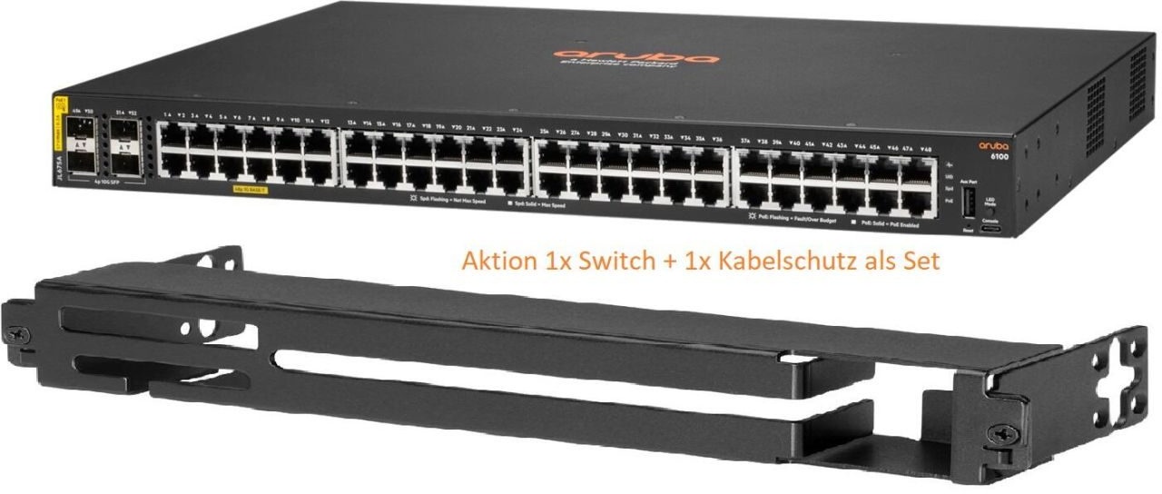 HPE Networking CX 6100 48G 4SFP+ Switch JL676A + HPE Networking X511 Kabelschutz JL742A