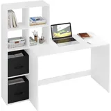 Woltu Schreibtisch mit Regal, Stauraum, aus Holzwerkstoff, 140,5x134x50 cm, Weiß, - Weiß