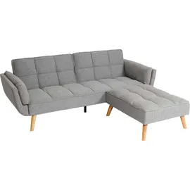Mendler Schlafsofa HWC-K18 mit Ottomane, Couch Sofa Gästebett, Schlaffunktion 218x175cm Stoff/Textil hellgrau ~ Grau