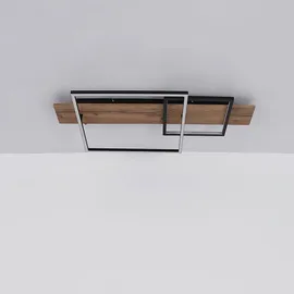 GLOBO Deckenleuchte Wohnzimmer Holzoptik Schlafzimmerlampe Memory Deckenlampe Led mit Holzoptik, Aluminium Metall schwarz, 1x Led 24w 1100lm warmweiß, Lxbxh 75x40x10cm