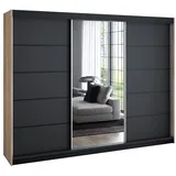 A&J MöbelLand Schiebetürenschrank 200 cm 215 x 215 x 59,5 cm Weiß/Schwarz