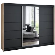 A&J MöbelLand Schiebetürenschrank 200 cm 215 x 215 x 59,5 cm Weiß/Schwarz