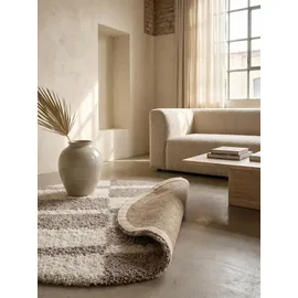 KADIMA DESIGN Teppich Schlafzimmer Hochflor Karo Samtweich Waschbar Strapazierfähig Wohnzimmer Rund, 160x160 cm, – WATZMANN von Kadima Design