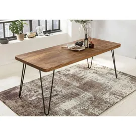 möbelando Esstisch BAGLI Massivholz Sheesham 160 cm Esszimmer-Tisch Holztisch Metallbeine Küchentisch Landhaus dunkel-braun - Braun