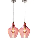 Nowa Glas Pendelleuchte pink Esszimmer Lampe hängend Retro Hängelampe Wohnzimmer Vintage, 1x E27, DxH 20 x 150 cm, 2er Set