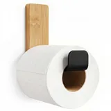 Danhol | Toilettenpapierhalter ohne Bohren selbstklebend, Schwarz Matt & Bambus