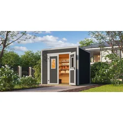 Gartenhaus NORDIC HOLZ "Felix 1,5", grau (carbongrau), ohne Fußboden, Massivholzdach, Holz, Gartenhäuser, kleiner stilvoller Schuppen mit Flachdach