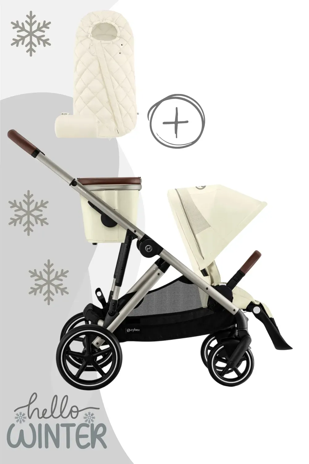 Cybex Gazelle S Kinderwagen / Geschwisterwagen inkl. Snogga 2.0 Fußsack, Farbe: Moos Green
