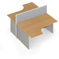 Tischtrennwand-Set mit ergonomischem Tisch PRIMO, offen, Textil, 2 Plätze, grau/Buche