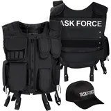 Black Snake SWAT FBI Security Police Agenten Kostüm Einsatzweste und Baseball Cap (Task Force, XS/S) - XS-S