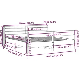 vidaXL Massivholzbett 200 x 200 cm Braun