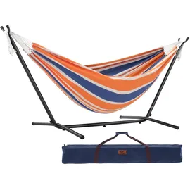 Vivere UHSDO8-40 Doppel Baumwolle Hängematte mit Hängemattengestell 250 cm, Orange Punch
