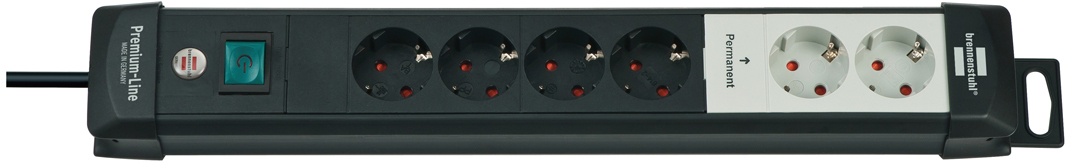 Brennenstuhl Premium-Line 6fach schwarz *DE* 3m H05VV-F3G1 5 Schalter/2 permanent