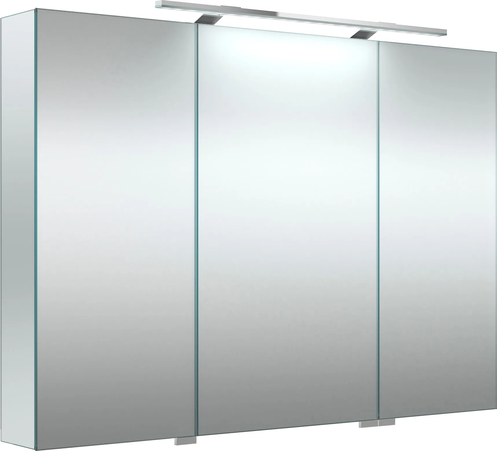 Spiegelschrank WELLTIME "G-Line" Schränke Gr. B/H/T: 100,9 cm x 70 cm x 13 cm, mit LED, 3 St., Komplettausführung, farblos (transparent) Bad-Spiegelschränke doppelseitig verspiegelt und mit verspiegelten Seitenwänden, Softclose