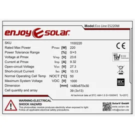 EnjoySolar Klassisches monokristallines Solarpanel 220 W