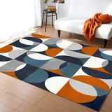 TEMLAN Geometrische Kunst Der Mittelzeit Teppiche Gegend, Blau Orange Weiß Grau Halbkreis Kurzflor Teppiche für Teppich Wohnzimmer Teetisch Sofa Bodenmatte Schlafzimmer Nachttisch Teppich 160 x 230cm