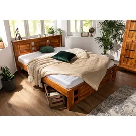 Massivmoebel24 Bett Akazie 140x200x90 honig lackiert Oxford 0251