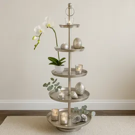 Marrakesch Orient & Mediterran Interior Etagere Annika XXL 180cm Aluminium Silber 5 Etagen Handarbeit