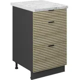Vicco Küchenschränke Fame-Line Anthrazit Eiche gefräst 50 cm mit Arbeitsplatte Marmor-Weiß