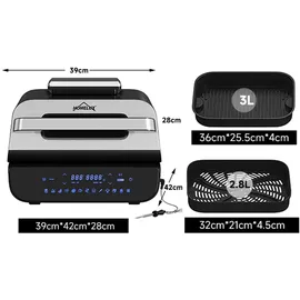 Homelux Foodi Grill & Heißluftfritteuse, 6-in-1 Airfryer Elektrischer mit Temperaturfühler, Touch-Steuerung, Max 230°C, 120-Minuten Timer, 1700W - Silber