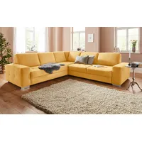 Ecksofa SIT & MORE "Santorini L-Form" Sofas Gr. B/H/T: 276cm x 82cm x 271cm, Luxus-Microfaser, langer Schenkel rechts, mit Sitztiefenverstellung, gelb (senf) mit Federkern und Sitztiefenverstellung, wahlweise Bettfunktion