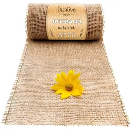 Creative Deco Tischläufer Jute floral Beige/Braun 30 cm x 10 m