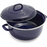 B&K BK Indigo Holländisches Erbe Runde Deutsche Emaillierte Kasserolle mit Deckel mit PFAS-Freier Keramischer Antihaftbeschichtung, 26 cm/5,2 Liter, Induktion, Spülmaschinenfest, Backofenfest, Kobaltblau