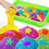 sikmcle kinetischer sand,Rainbow zaubersand Playset,Enthält 3500g kinetischen Sand in sieben Farben und eine Aufbewahrungsbox für kreative spielsand für drinnen (grün)