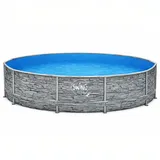 HAF Framepool Frame Pool Aufstellpool Schwimmbecken Grau Steinoptik rund 366 x 91 cm (Vollständiges Komplett Set mit Rahmen und Folie, Einfacher, schneller & unkomplizierter Aufbau), Lieferumfang OHNE Filter oder Pumpe grau Ø 366 cm x 91 cm