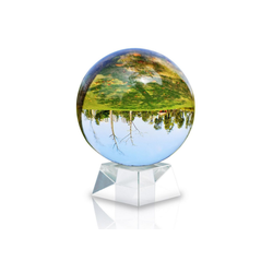 Intirilife Dekokugel, Glas Foto Kugel mit Ständer in KRISTALL KLAR 130 mm - Kristallkugel mit Glasständer beige 13 cm x 13 cm