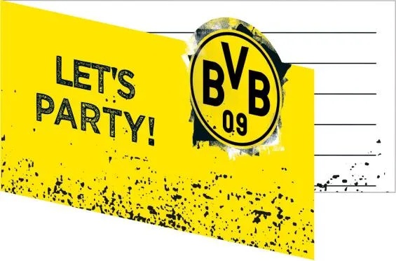 Magni 9908534 - Einladungskarten BVB, 8 Stück, mit Umschlag, 13,9 x 8 cm, Borussia Dortmund, Fußbal