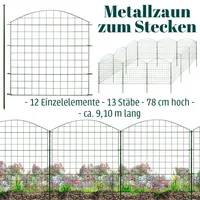 V2Aox Zaun Gartenzaun Steckzaun Teichzaun für Garten Teich 12 Zaunelemente 78 cm hoch Metall Hundezaun Gitterzaun Oberbogen Grün V2Aox6 x 6cm