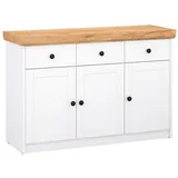 Homestyle4u Kommode Sideboard Eiche Weiß Massiv Schrank mit Schubladen Highboard Anrichte - 122,5 cm X 82 cm X 42 cm