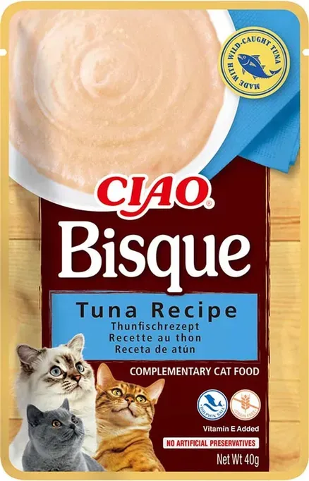 INABO Hydrations-Snack für Katzen, Thunfisch-Rezeptur, Suppenpäckchen, hochwertiges Fleisch, cremige Textur 40g