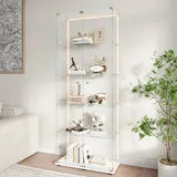 Glasvitrine Standvitrine,Glasvitrine Stehend mit Led,5 Lagen Glas Holz Glas Vitrine Vitrinenschrank 2 TüR und Schloss Vitrine Glasschrank Display Cabinet Sammlervitrine (Weiß, 5 Etagen 2 Tür+LED-2)