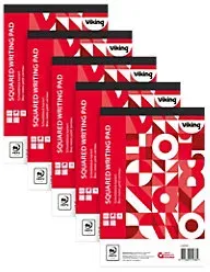 Viking Notizblock DIN A5+ Kariert Geheftet Oben gebunden Papier Softcover Rot Nicht gelocht 200 Seiten 5 Stück
